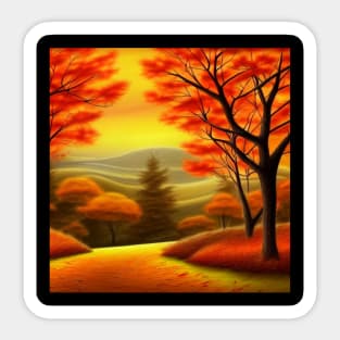 Landscape In Autumn Realism Sticker